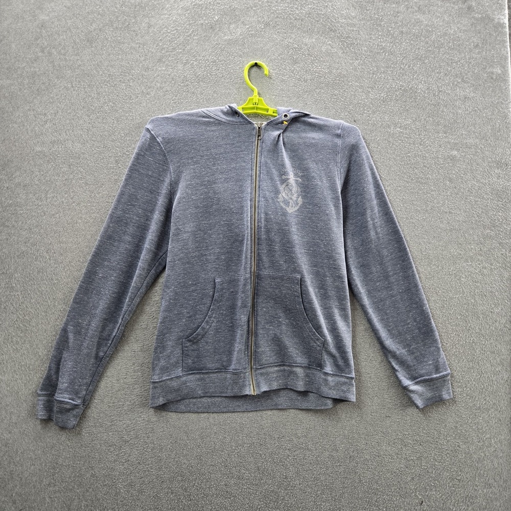 VINTAGE Obey Women Hoodie L Gray Graphic Fleece Anchor Rope Activewear Zipper